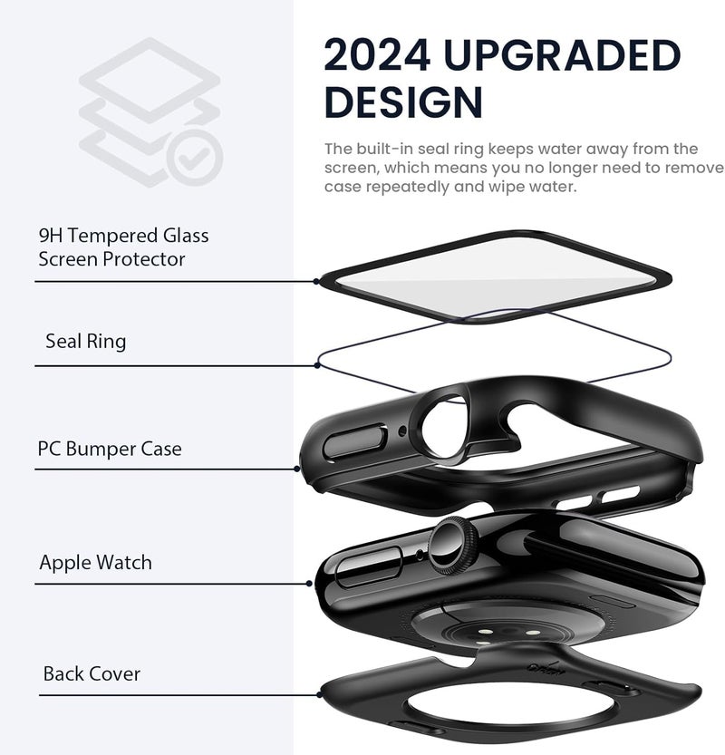 Tensea (2 in 1) for Waterproof Apple Watch Screen Protector Case Series 11/10 46mm Accessories, 360 Front and Back, iWatch PC Face Cover with Tempered Glass for Women Men, 46 mm - Image 3